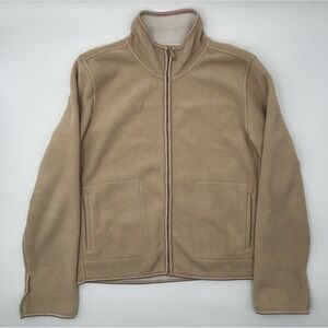 Barrage Authentic Mens Large Tan Fleece Jacket Full Zip Mock Neck Soft Warm L